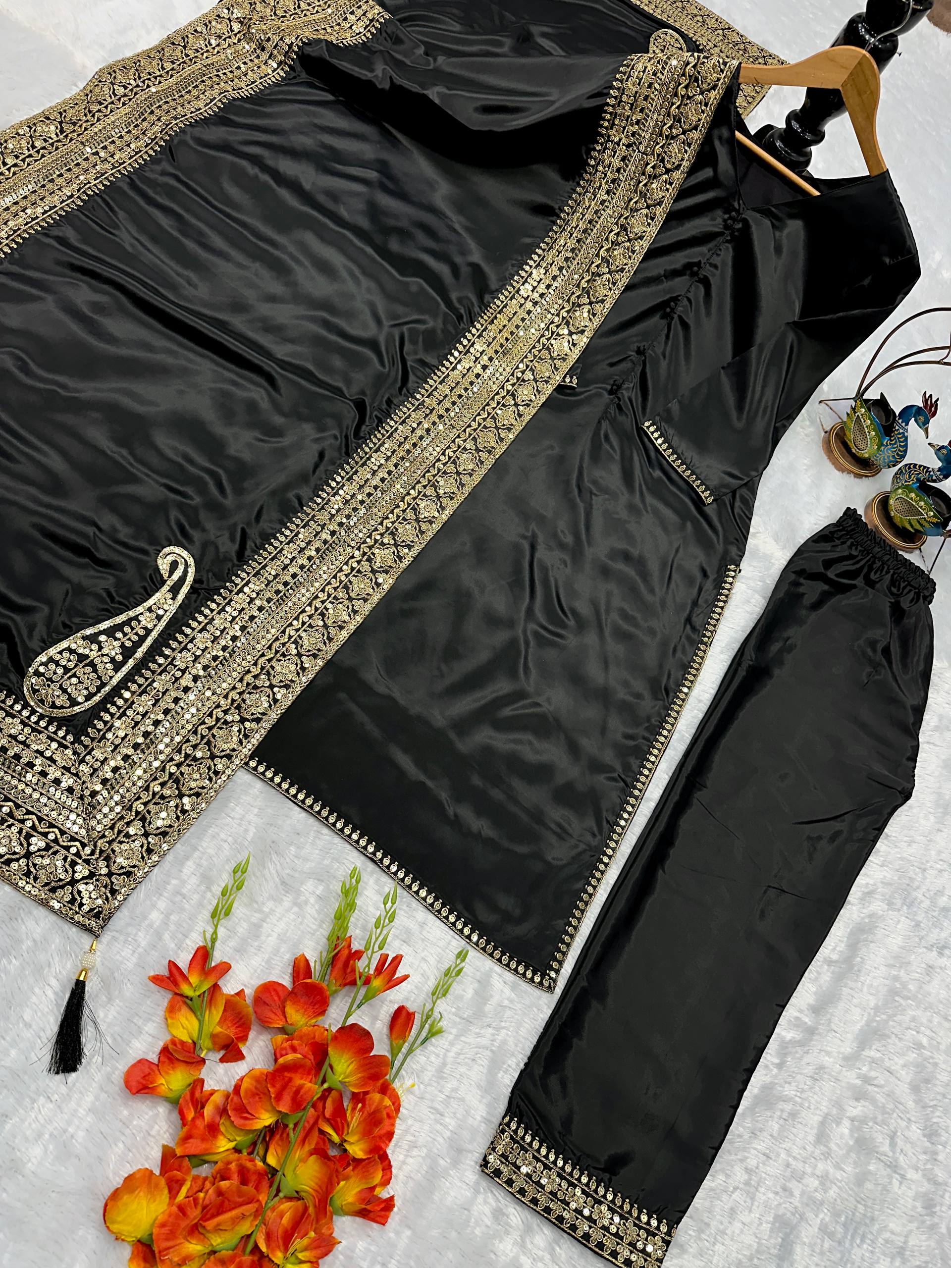 Regal Black & Bronze Embroidered Silhouette